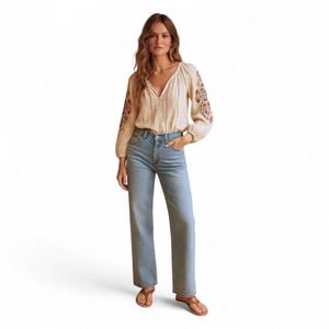 Judy Blue V Front Waist Straight‎ Leg Jeans Raw Hem Sz 11 | 30 Light Wash